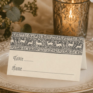 Mediaeval Fantasy Black Vintage Etching Wedding Place Card