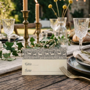Mediaeval Fantasy Black Vintage Etching Wedding Place Card