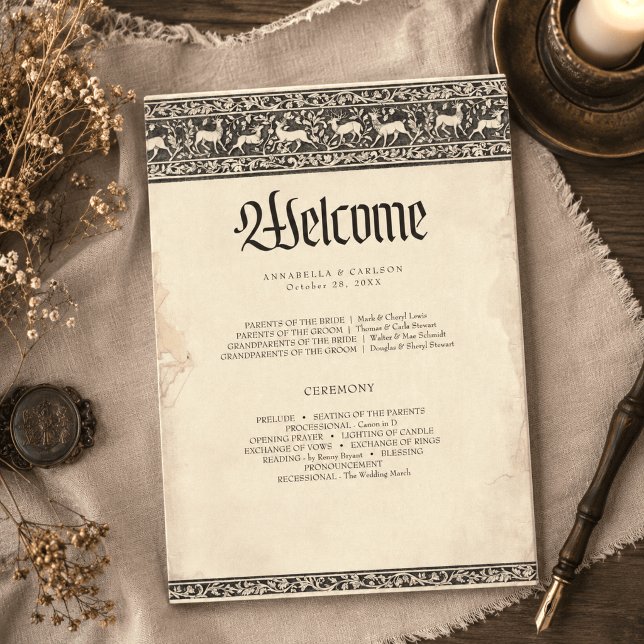 Mediaeval Fantasy Black Vintage Etching Wedding Programme (Creator Uploaded)
