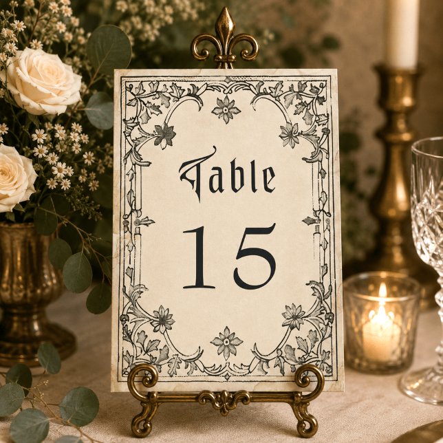 Mediaeval Fantasy Black Vintage Etching Wedding Table Number (Creator Uploaded)