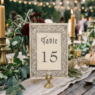 Mediaeval Fantasy Black Vintage Etching Wedding Table Number
