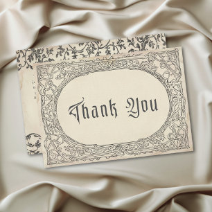 Mediaeval Fantasy Black Vintage Etching Wedding Thank You Card