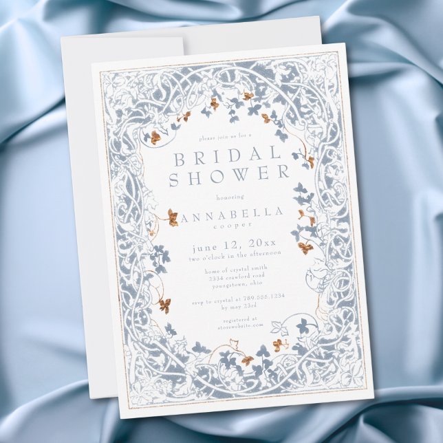 Mediaeval Fantasy Blue Gold Etching Bridal Shower Invitation (Medieval Fantasy Blue Gold Etching Bridal Shower Invitation)