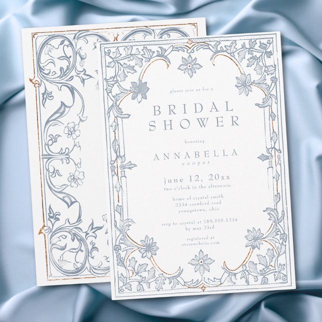 Mediaeval Fantasy Frame Blue Gold Bridal Shower Invitation (Medieval Fantasy Frame Blue Gold Bridal Shower Invitation)