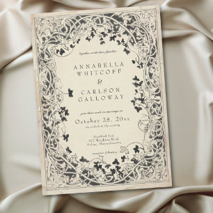 Mediaeval Fantasy Vintage Black Etching Wedding Invitation