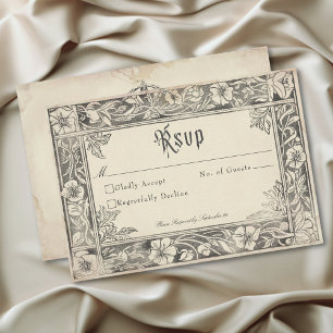 Mediaeval Fantasy Vintage Black Etching Wedding RSVP Card