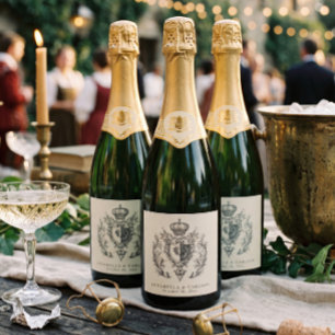 Mediaeval Fantasy Vintage Black Etching Wedding Sparkling Wine Label