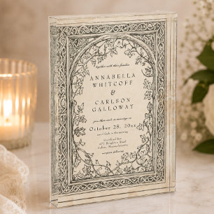 Mediaeval Fantasy Vintage Etching Wedding Keepsake Photo Block