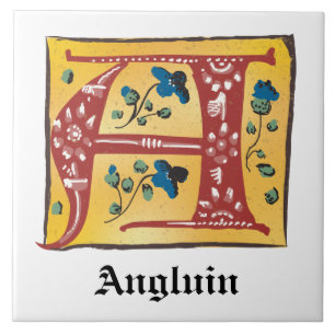 Mediaeval Floral Illuminated Letter A Monogram Tile