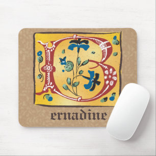 Mediaeval Floral Illuminated Letter B Monogram Mouse Mat