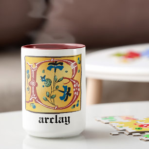 Mediaeval Floral Illuminated Letter B Monogram Mug