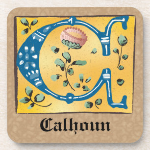 Mediaeval Floral Illuminated Letter C Monogram Coaster