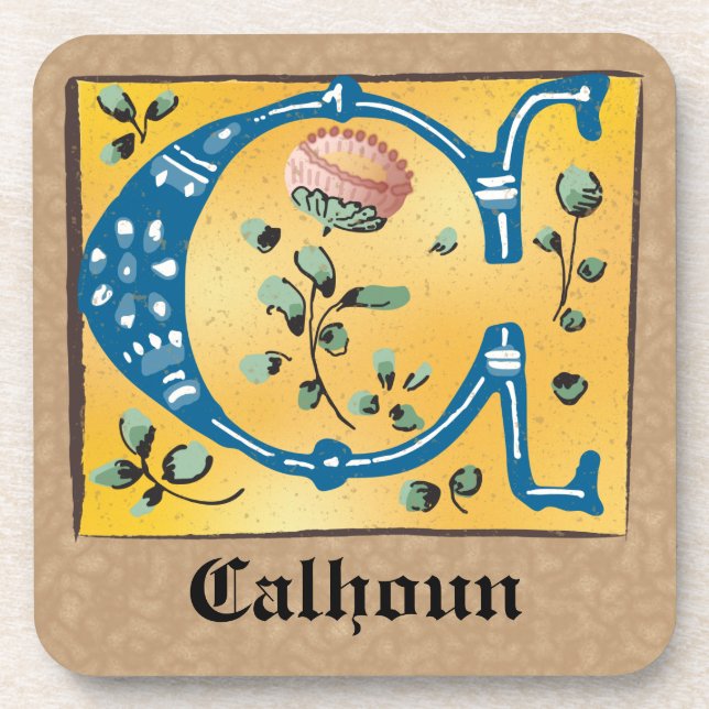 Mediaeval Floral Illuminated Letter C Monogram Coaster (Front)