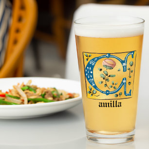 Mediaeval Floral Illuminated Letter C Monogram Glass