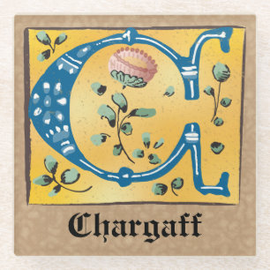 Mediaeval Floral Illuminated Letter C Monogram Glass Coaster