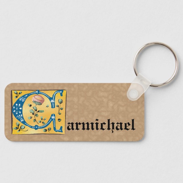 Mediaeval Floral Illuminated Letter C Monogram Key Ring (Front)