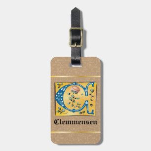 Mediaeval Floral Illuminated Letter C Monogram Luggage Tag