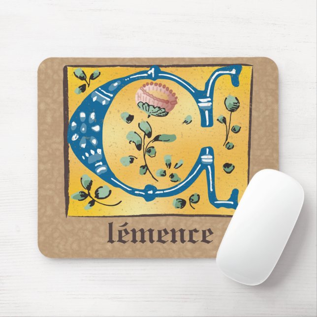 Mediaeval Floral Illuminated Letter C Monogram Mouse Mat (With Mouse)