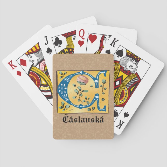 Mediaeval Floral Illuminated Letter C Monogram Playing Cards (Back)
