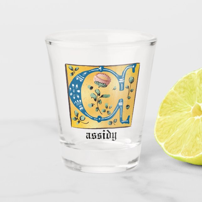 Mediaeval Floral Illuminated Letter C Monogram Shot Glass (Front)