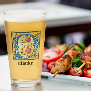 Mediaeval Floral Illuminated Letter D Monogram Glass