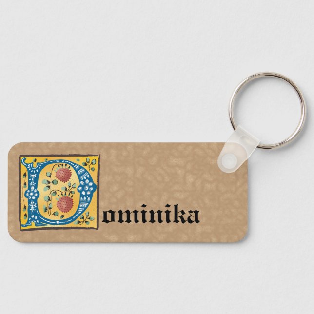 Mediaeval Floral Illuminated Letter D Monogram Key Ring (Front)