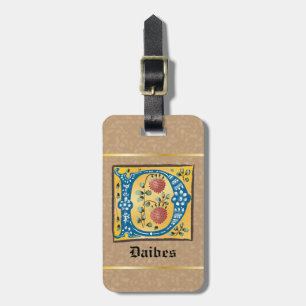 Mediaeval Floral Illuminated Letter D Monogram Luggage Tag