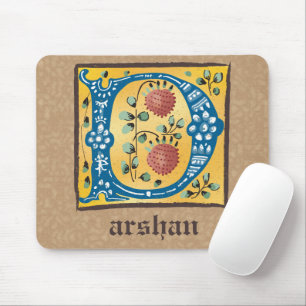 Mediaeval Floral Illuminated Letter D Monogram Mouse Mat