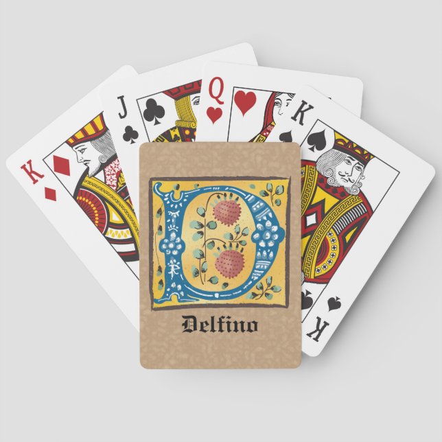 Mediaeval Floral Illuminated Letter D Monogram Playing Cards (Back)