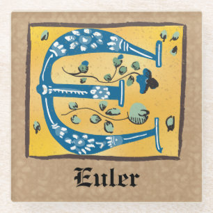 Mediaeval Floral Illuminated Letter E Monogram Glass Coaster