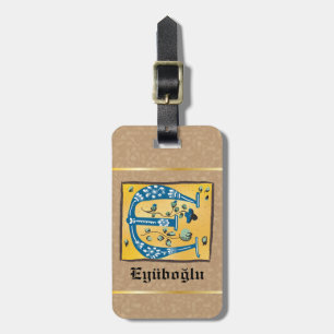Mediaeval Floral Illuminated Letter E Monogram Luggage Tag
