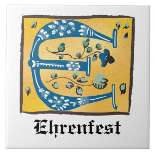 Mediaeval Floral Illuminated Letter E Monogram Tile