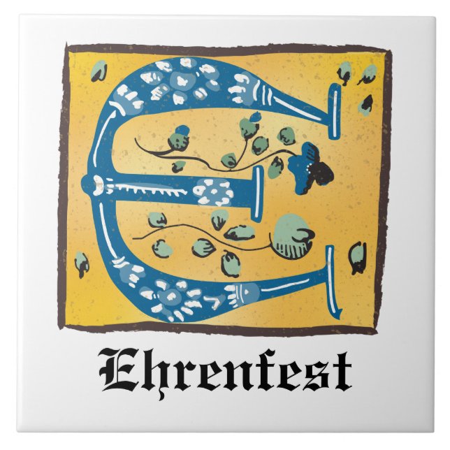 Mediaeval Floral Illuminated Letter E Monogram Tile (Front)