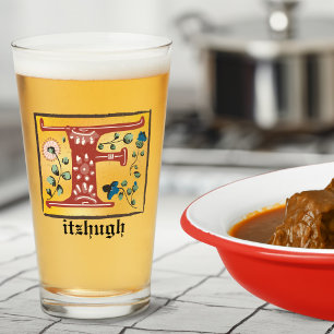 Mediaeval Floral Illuminated Letter F Monogram Glass