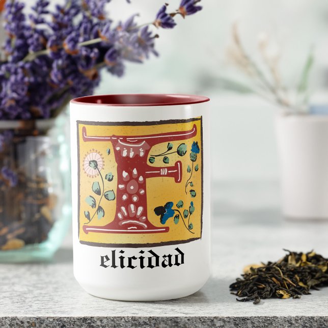 Mediaeval Floral Illuminated Letter F Monogram Mug (Creator Uploaded)