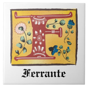 Mediaeval Floral Illuminated Letter F Monogram Tile