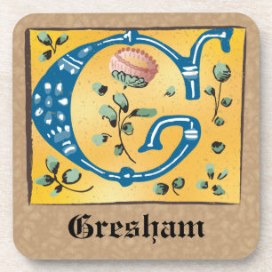 Mediaeval Floral Illuminated Letter G Monogram Coaster