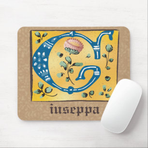 Mediaeval Floral Illuminated Letter G Monogram Mouse Mat