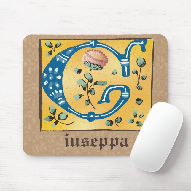 Mediaeval Floral Illuminated Letter G Monogram Mouse Mat (With Mouse)