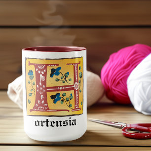 Mediaeval Floral Illuminated Letter H Monogram Mug