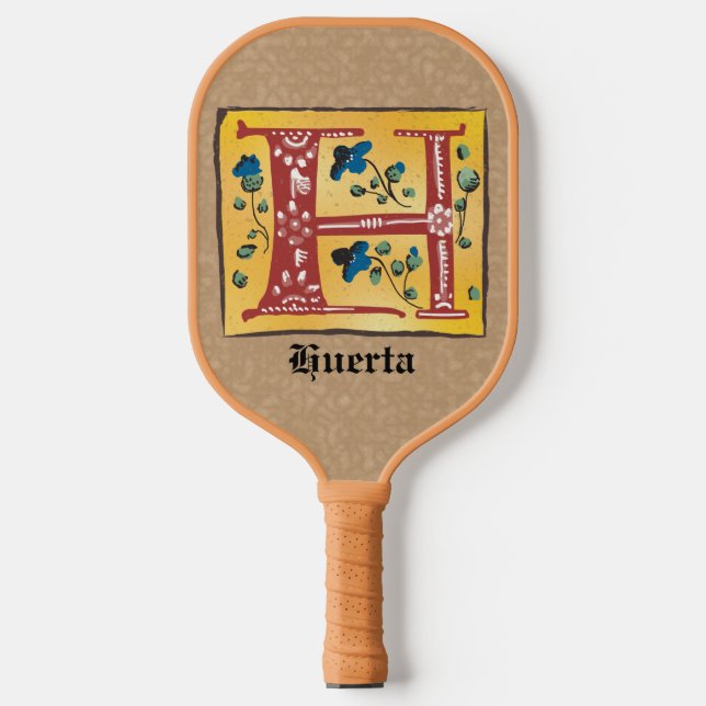 Mediaeval Floral Illuminated Letter H Monogram Pickleball Paddle (Front)