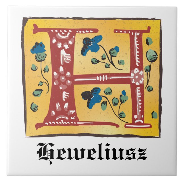 Mediaeval Floral Illuminated Letter H Monogram Tile (Front)