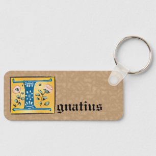 Mediaeval Floral Illuminated Letter I Monogram Key Ring