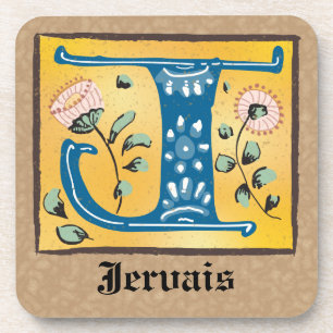 Mediaeval Floral Illuminated Letter J Monogram Coaster