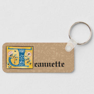 Mediaeval Floral Illuminated Letter J Monogram Key Ring