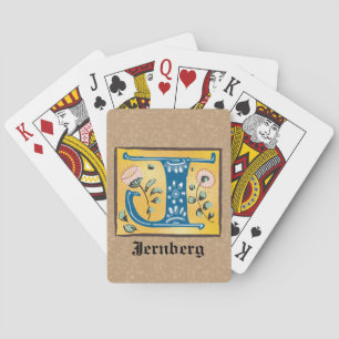 Mediaeval Floral Illuminated Letter J Monogram Playing Cards