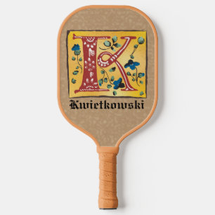 Mediaeval Floral Illuminated Letter K Monogram Pickleball Paddle