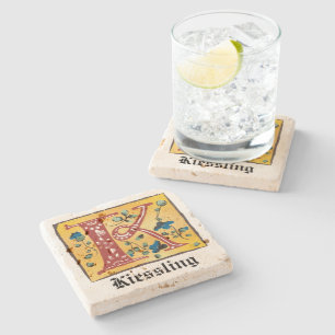 Mediaeval Floral Illuminated Letter K Monogram Stone Coaster