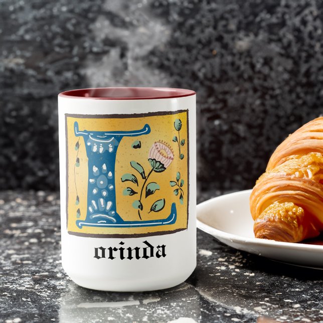 Mediaeval Floral Illuminated Letter L Monogram Mug (Creator Uploaded)