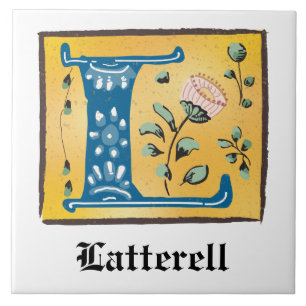 Mediaeval Floral Illuminated Letter L Monogram Tile